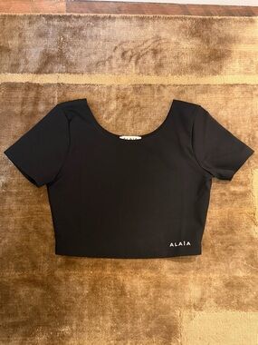 Alaia Black Cropped Scoop-Neck Logo Top